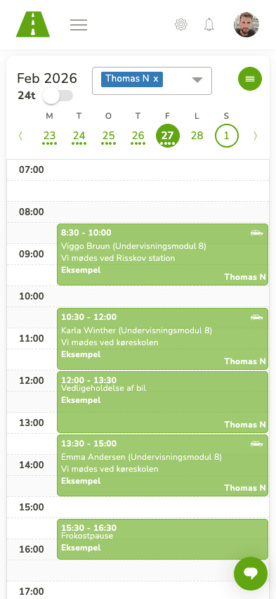 DriveLogger kalender på mobil